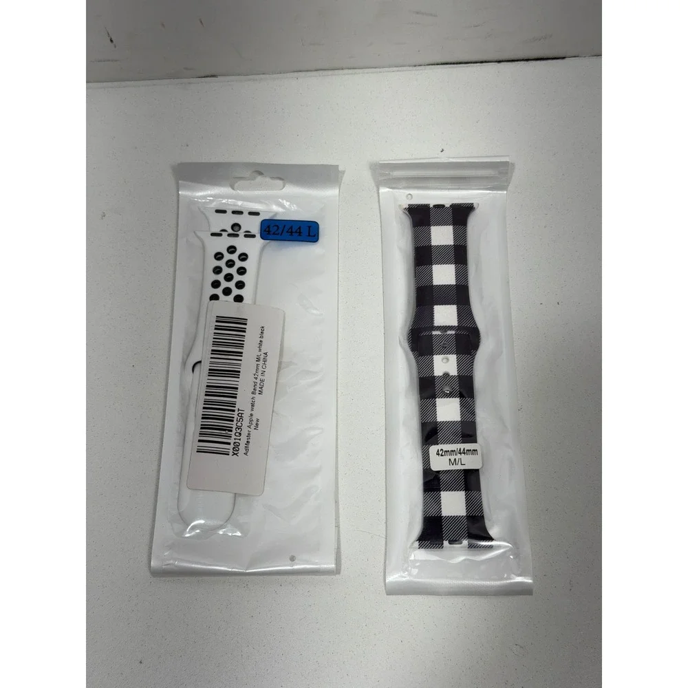 AdMaster band for Apple Watch 42mm 44mm M/L White‎ Black Sport Buffalo Plaid 2pk